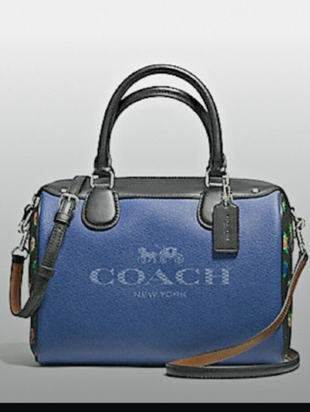 COACH-2pc Bennett Tea Rose Floral Satchel & Snap Wallet (Blue-Multi 💙) - Picture 11 of 11